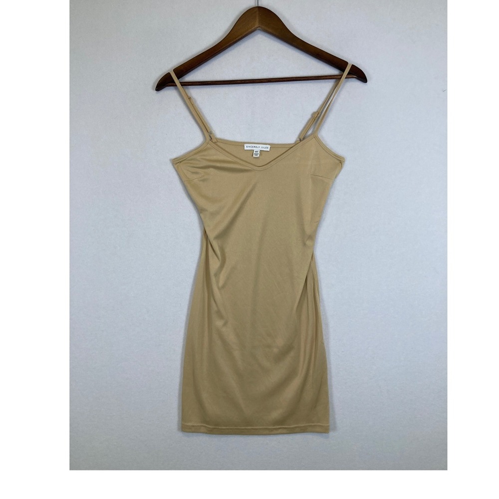Sincerely Jules Mini Dress‎ Women XS Tan V-Neck Bodycon Clean Girl